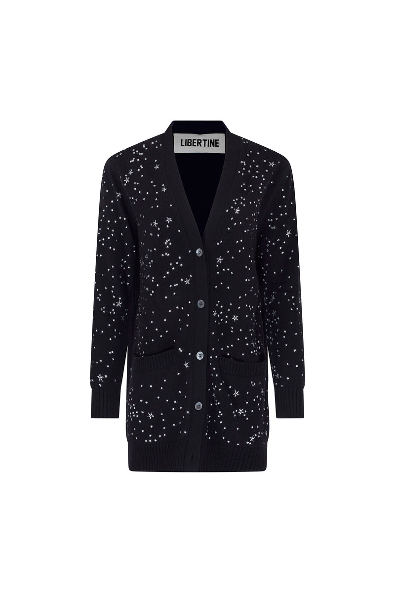 CRYSTAL 'LONGFELLOW'S LIGHT OF STARS' BLACK CASHMERE LONG CARDIGAN - CARDIGANS - Libertine