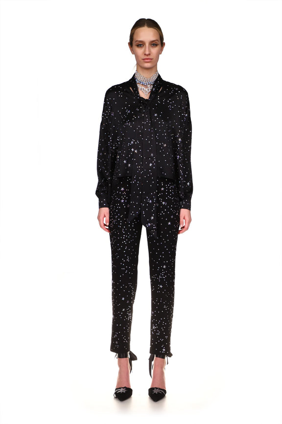 CRYSTAL 'LONGFELLOW'S LIGHT OF STARS' SILK TIE BLOUSE - TOPS - Libertine