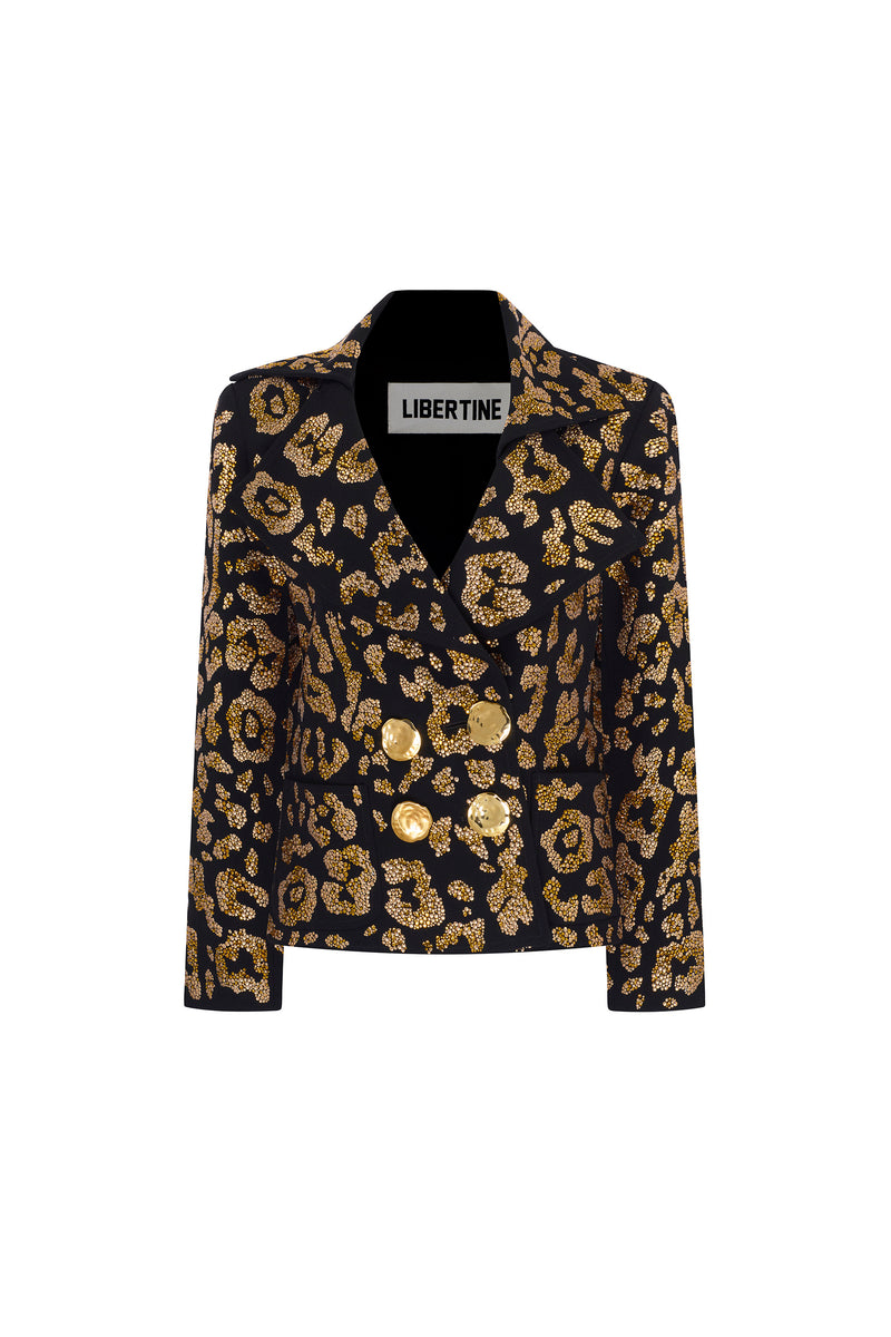 'CRYSTAL LEOPARDO' ASYMMETRICAL LAPEL JACKET - BLAZERS - Libertine