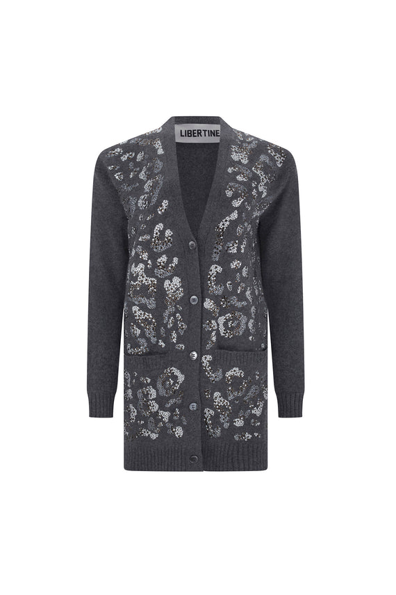 CRYSTAL 'LEOPARDO' CHARCOAL OVERSIZED CARDIGAN - - Libertine - Main image