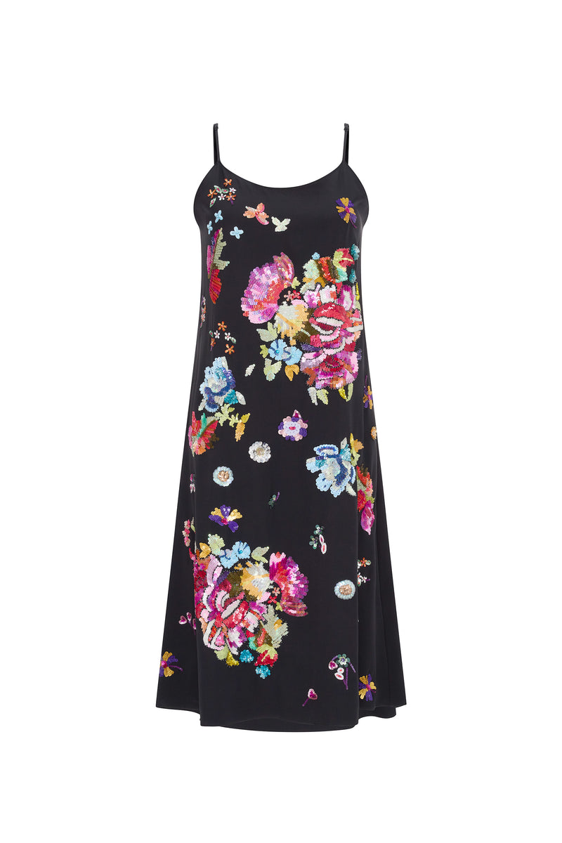 'CHINOIS BOUQUET' EMBROIDERY STRAIGHT SLIP DRESS - DRESSES - Libertine