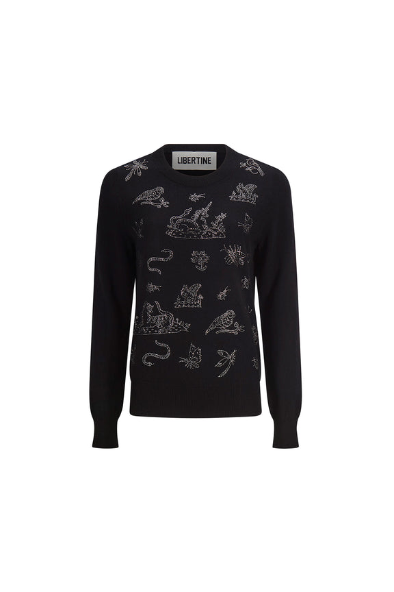 'ELIZABETHAN STUMP WORK' SHRUNKEN PULLOVER SWEATER -  - Libertine