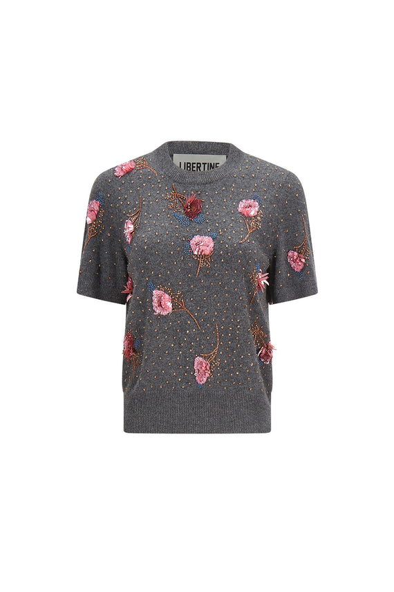 'BLOOMS' EMBELLISHED SHORT SLEEVE PULLOVER - - Libertine - Main image