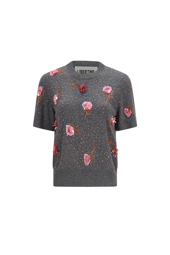 'BLOOMS' EMBELLISHED SHORT SLEEVE PULLOVER - - Libertine