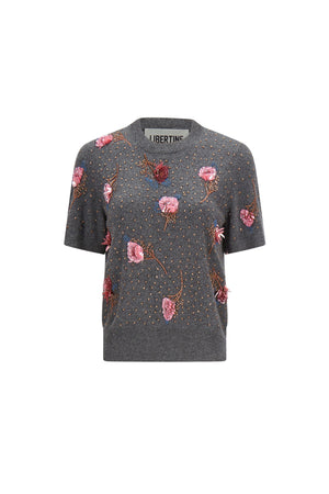 'BLOOMS' EMBELLISHED SHORT SLEEVE PULLOVER