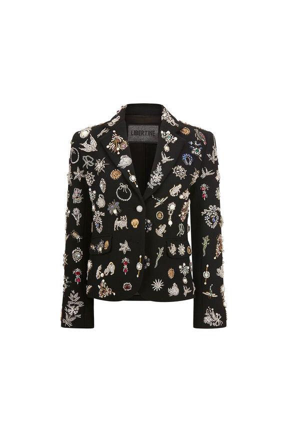 'EMBROIDERED BLACK DIAMOND PINS' L/S SHORT JACKET - - Libertine