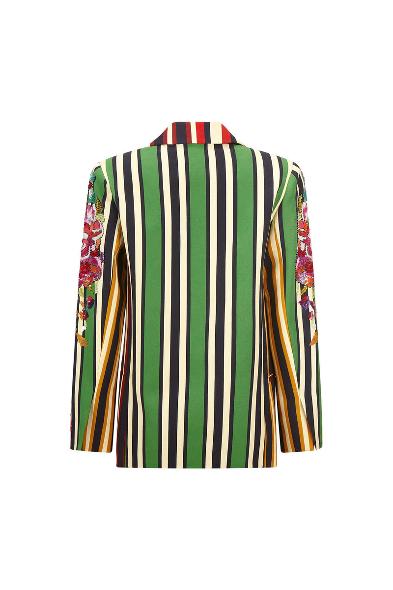 'EMBROIDERED ETON STRIPE' DOUBLE BREASTED BLAZER W/ EMBELLISHED SLEEVES - - Libertine
