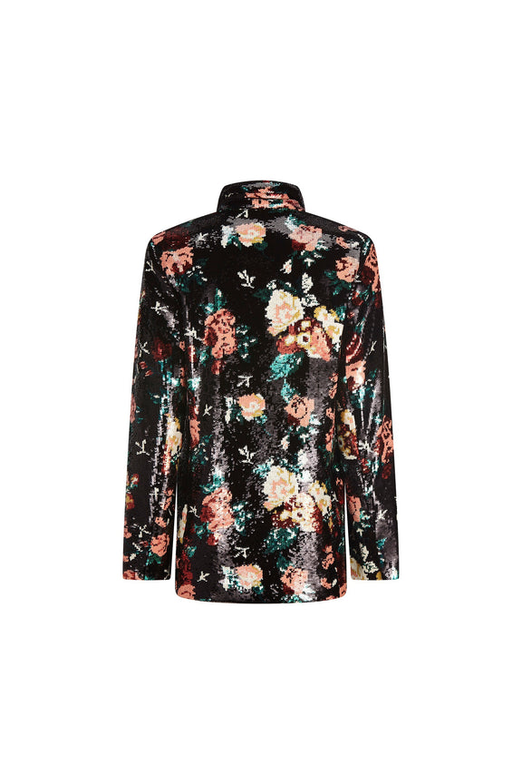 'EMMA BLACK SEQUIN FLORAL' DOUBLE BREASTED BLAZER -  - Libertine