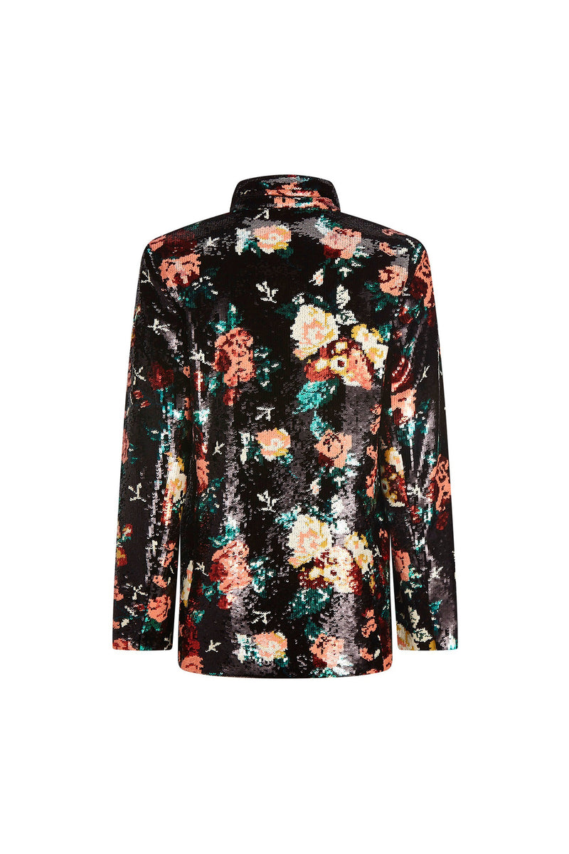'EMMA BLACK SEQUIN FLORAL' DOUBLE BREASTED BLAZER - - Libertine