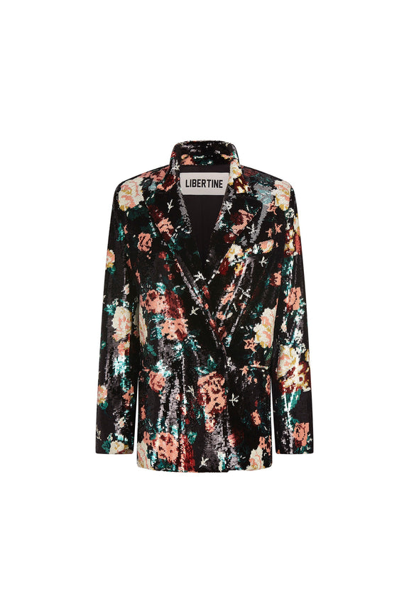 'EMMA BLACK SEQUIN FLORAL' DOUBLE BREASTED BLAZER -  - Libertine