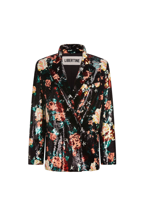 'EMMA BLACK SEQUIN FLORAL' DOUBLE BREASTED BLAZER - - Libertine