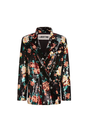 'EMMA BLACK SEQUIN FLORAL' DOUBLE BREASTED BLAZER
