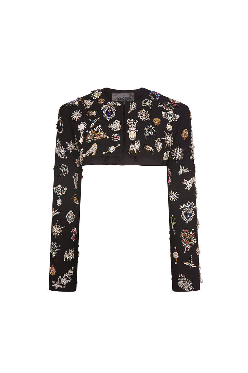 'EMBROIDERED BLACK DIAMOND PINS' FLY AWAY BOLERO - - Libertine