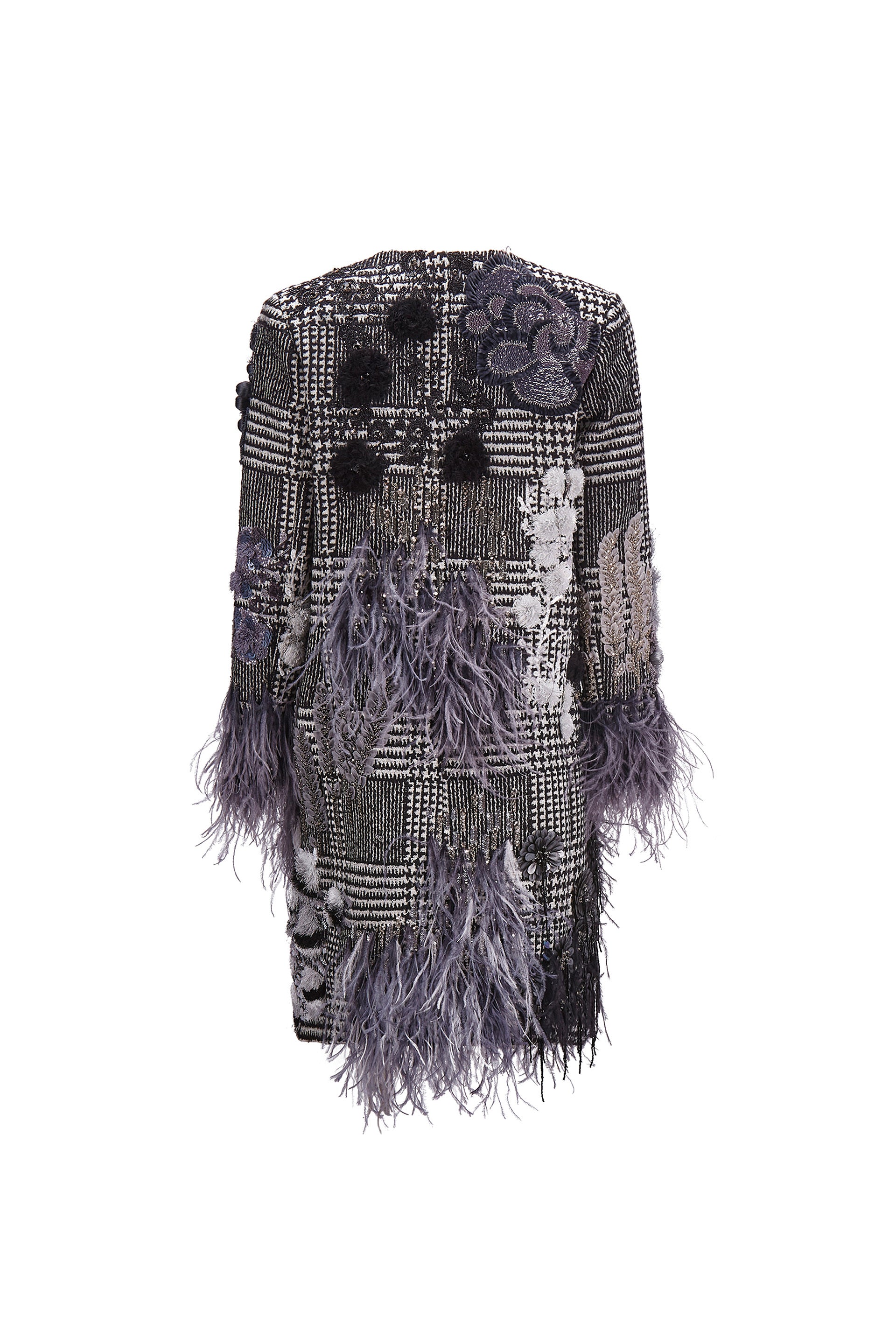 'GLAM ROCK' CLASSIC COLLARLESS COAT WITH FEATHERS -  - Libertine