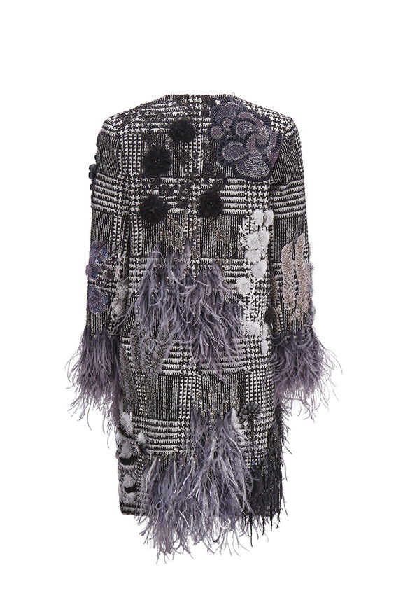 'GLAM ROCK' CLASSIC COLLARLESS COAT WITH FEATHERS - - Libertine