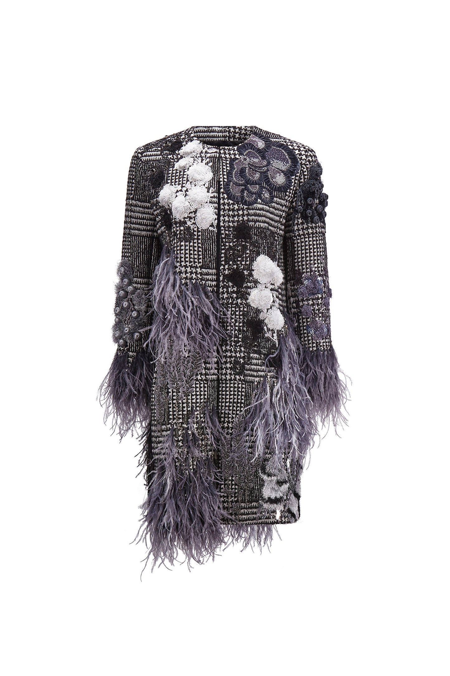 'GLAM ROCK' CLASSIC COLLARLESS COAT WITH FEATHERS -  - Libertine