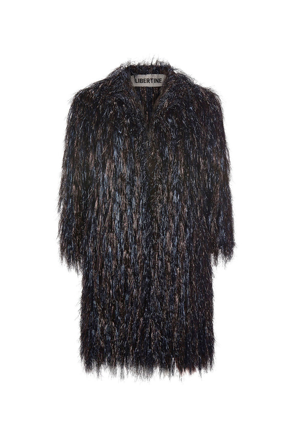 'GLAMOUR MONSTER' INKY BLACK OPEN LAPEL COAT - COATS - Libertine - Main image