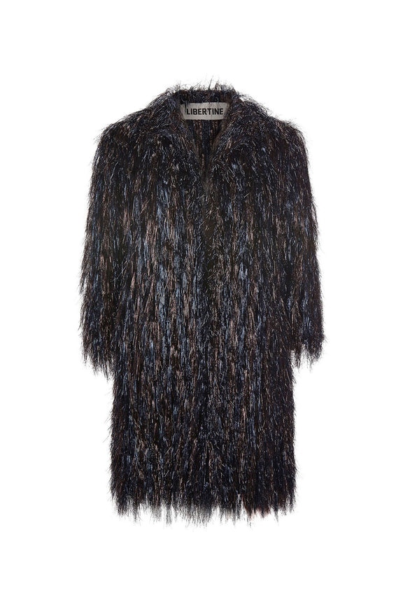 'GLAMOUR MONSTER' INKY BLACK OPEN LAPEL COAT - COATS - Libertine