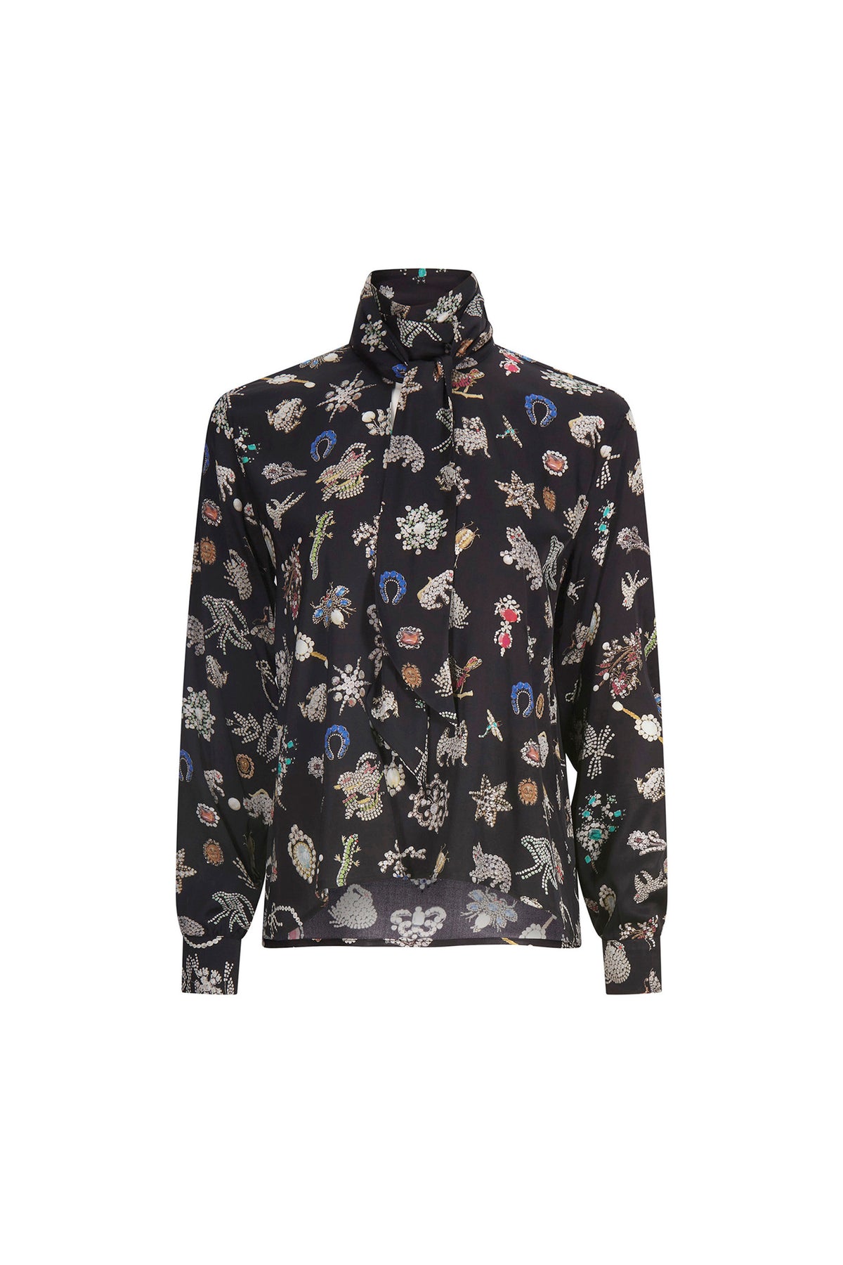 'BLACK DIAMOND PINS' SLIM KEITH TIE BLOUSE - TOPS - Libertine