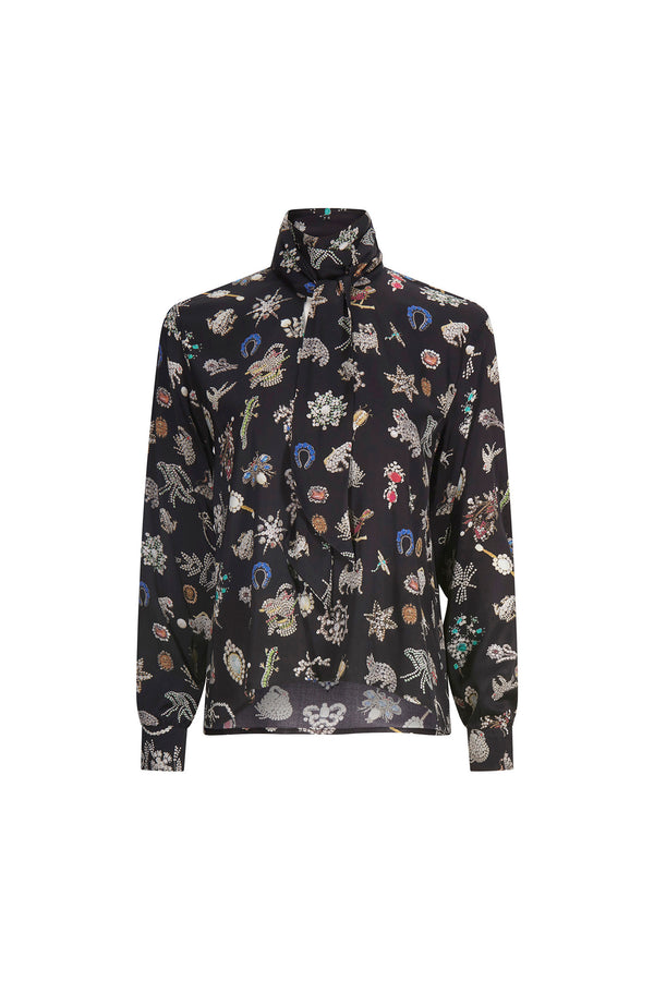 'BLACK DIAMOND PINS' SLIM KEITH TIE BLOUSE - TOPS - Libertine