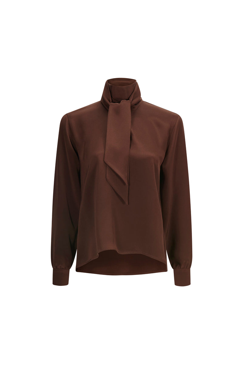 'COCOA POWDER' SLIM KEITH TIE BLOUSE - - Libertine