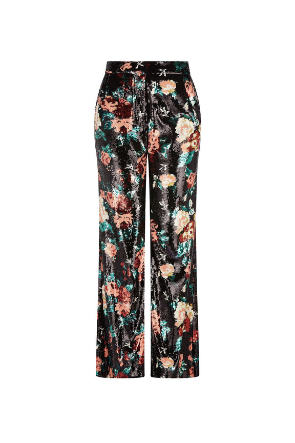 'EMMA BLACK SEQUIN FLORAL' WIDE LEG PANTS -  - Libertine