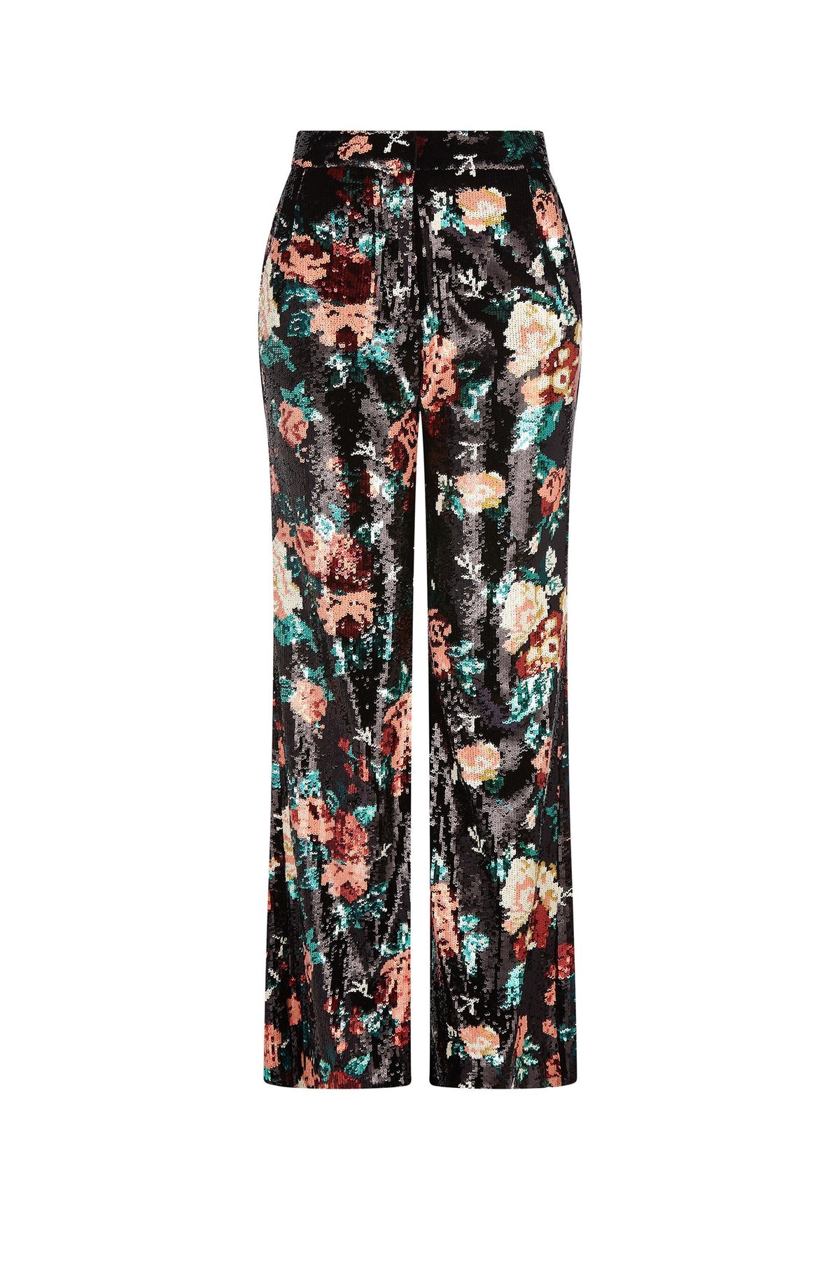 'EMMA BLACK SEQUIN FLORAL' WIDE LEG PANTS - - Libertine
