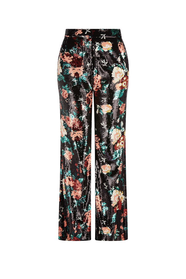 'EMMA BLACK SEQUIN FLORAL' WIDE LEG PANTS - - Libertine