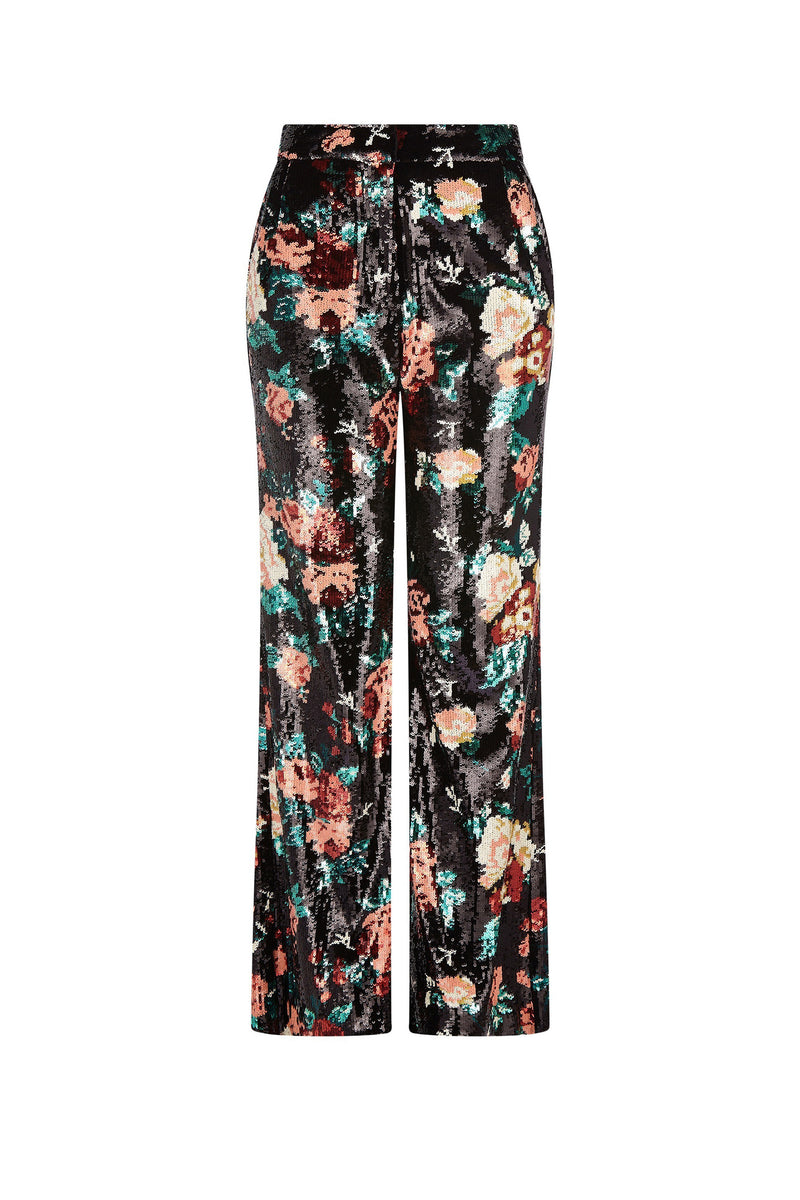 'EMMA BLACK SEQUIN FLORAL' WIDE LEG PANTS - - Libertine