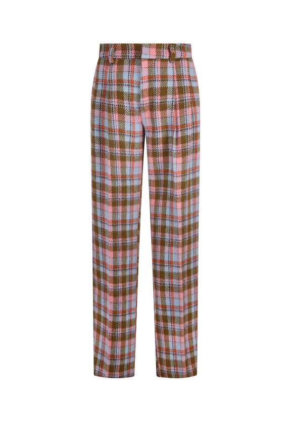 'WOOLIE PINK TARTAN' PLEATED PANTS - - Libertine