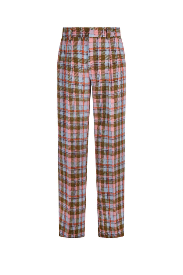 'WOOLIE PINK TARTAN' PLEATED PANTS - - Libertine