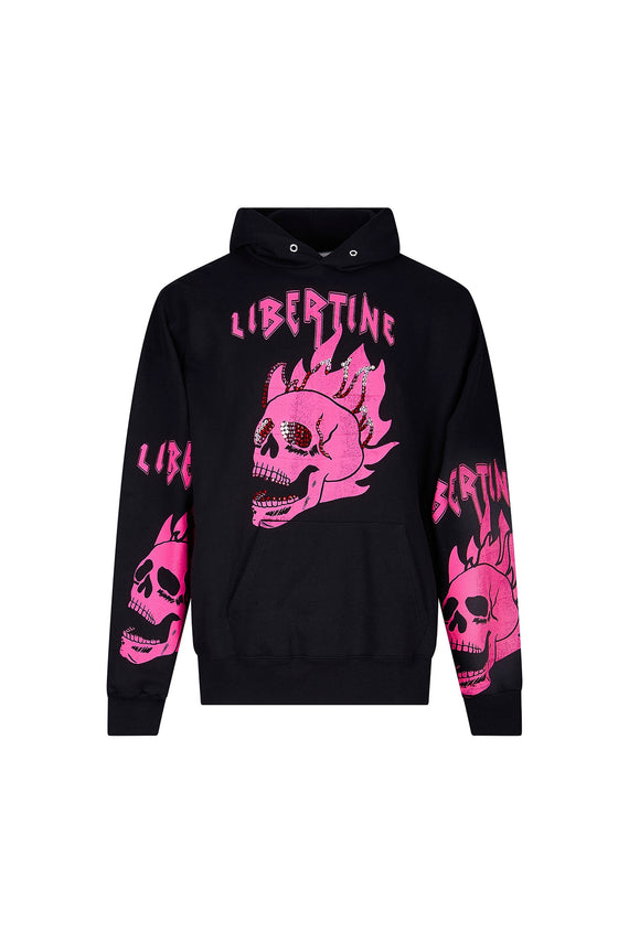 'LIB FLAMING SKULL PINK' HOODIE WITH CRYSTALS - - Libertine - Main image