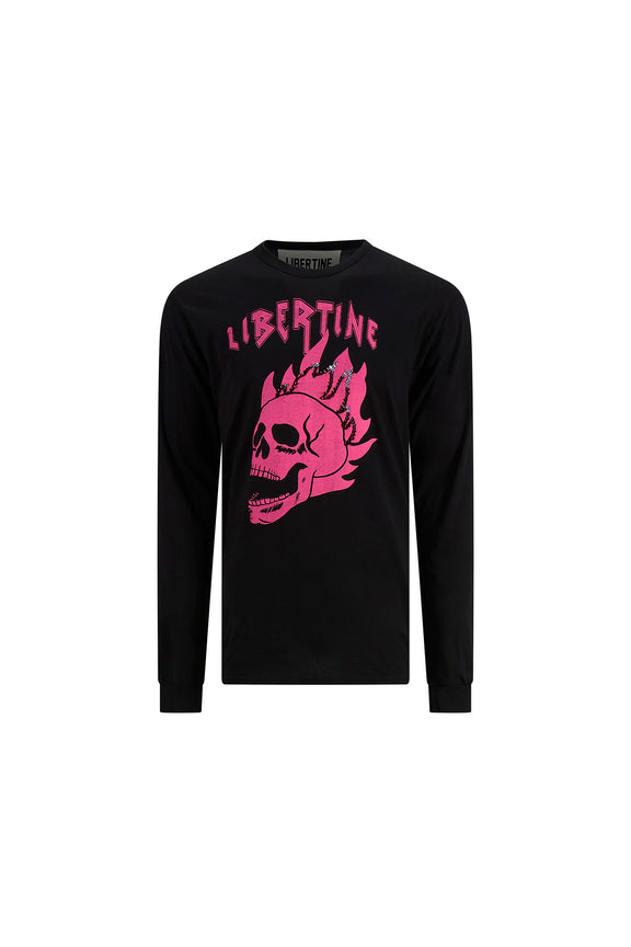 'LIB FLAMING SKULL PINK' UNISEX LONG SLEEVE T SHIRT -  - Libertine