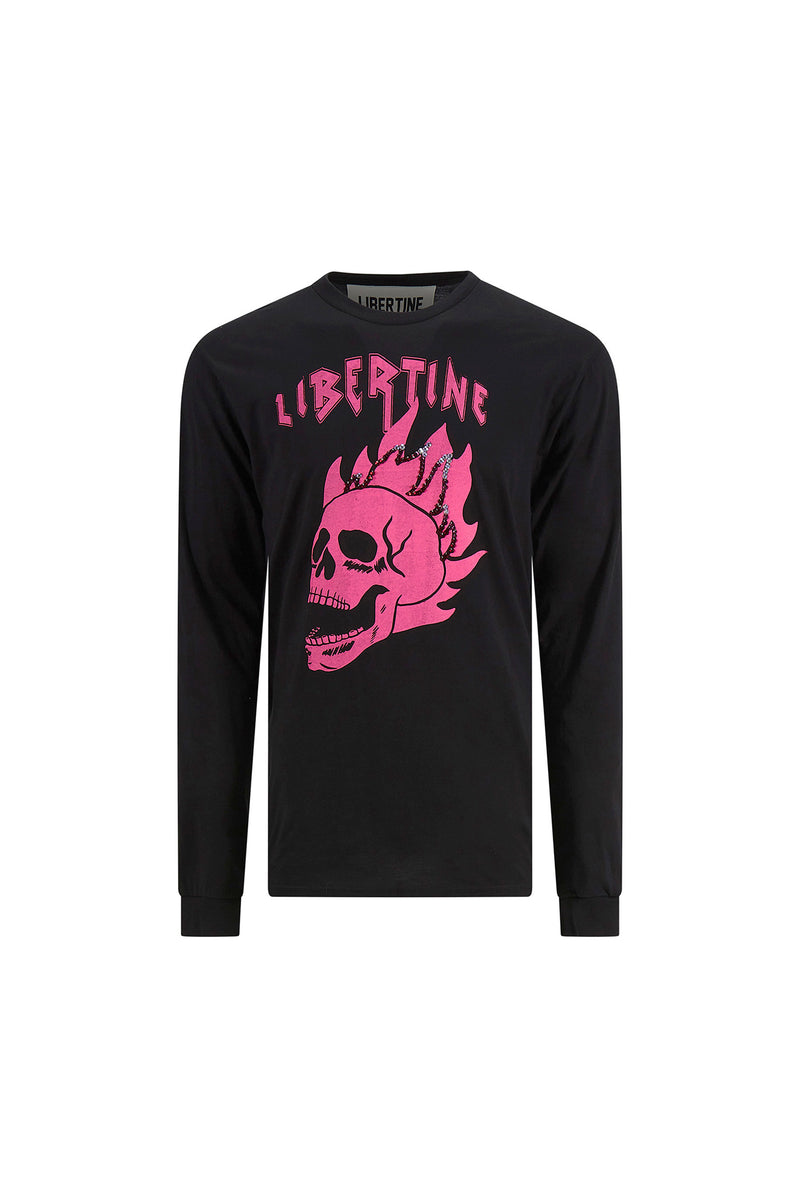 'LIB FLAMING SKULL PINK' UNISEX LONG SLEEVE T SHIRT - - Libertine