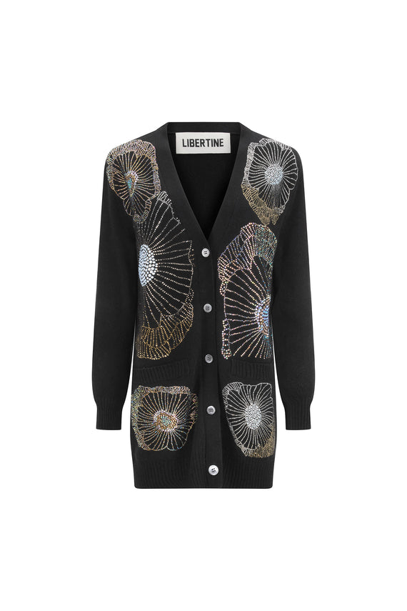 'GARDENIA' BLACK OVERSIZED CARDIGAN - - Libertine - Main image