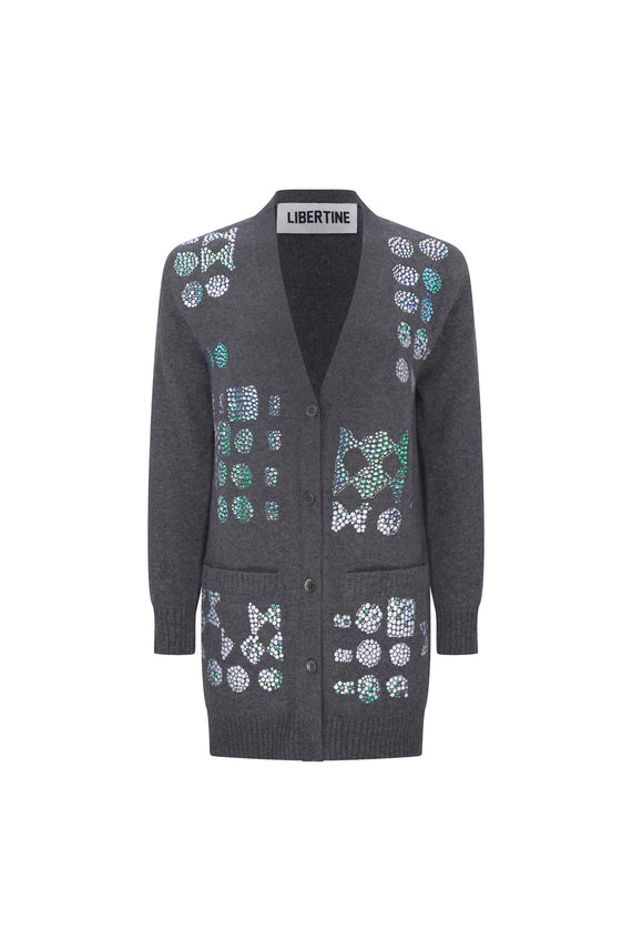 'GEOMETRIC' OVERSIZED CHARCOAL CARDIGAN - - Libertine - Main image