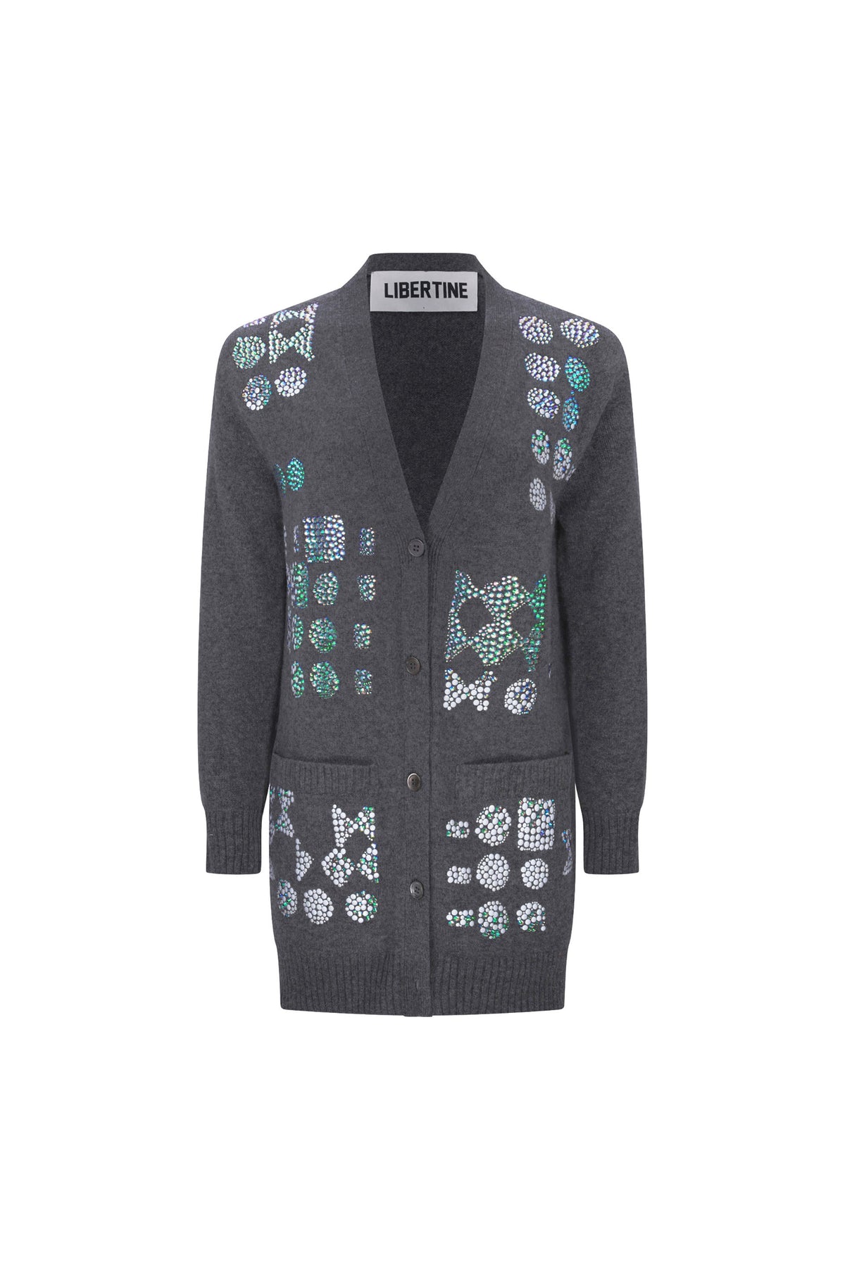 'GEOMETRIC' OVERSIZED CHARCOAL CARDIGAN - - Libertine