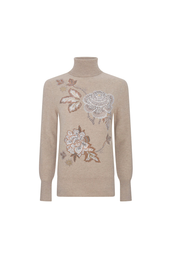 'LUXE BOUQUET BROWN' SLIM TURTLENECK - - Libertine - Main image