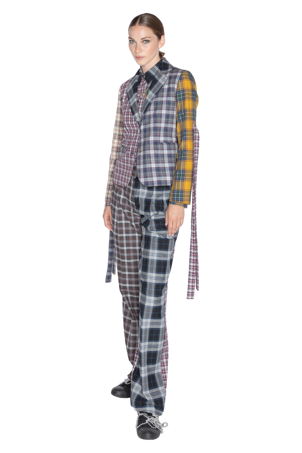 'VIBRANT PLAID MIXES' L/S SHORT JACKET WITH STRAPS - - Libertine