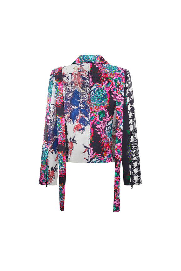 'MIXED SILK' MOTO JACKET WITH STRAPS -  - Libertine