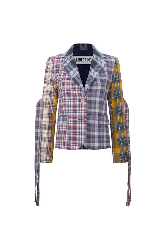 'VIBRANT PLAID MIXES' L/S SHORT JACKET WITH STRAPS -  - Libertine