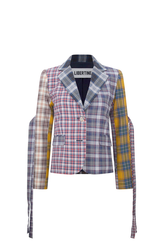 'VIBRANT PLAID MIXES' L/S SHORT JACKET WITH STRAPS - - Libertine - Main image