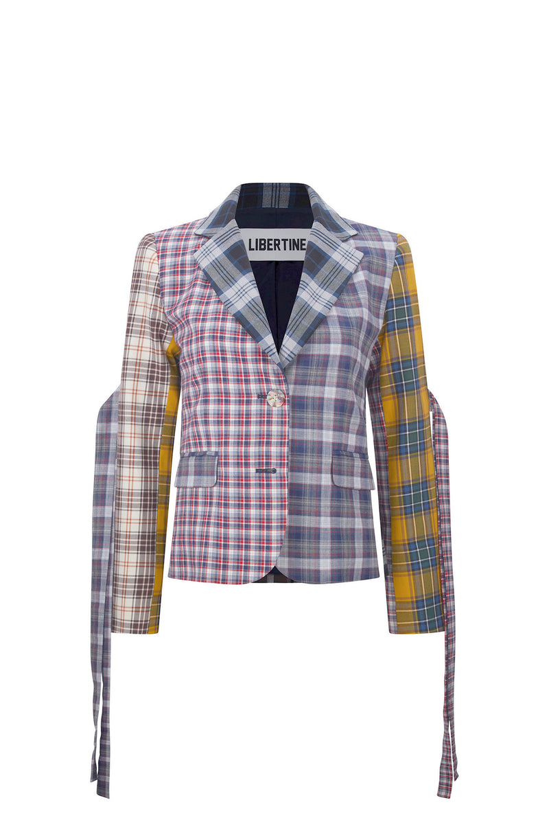 'VIBRANT PLAID MIXES' L/S SHORT JACKET WITH STRAPS - - Libertine