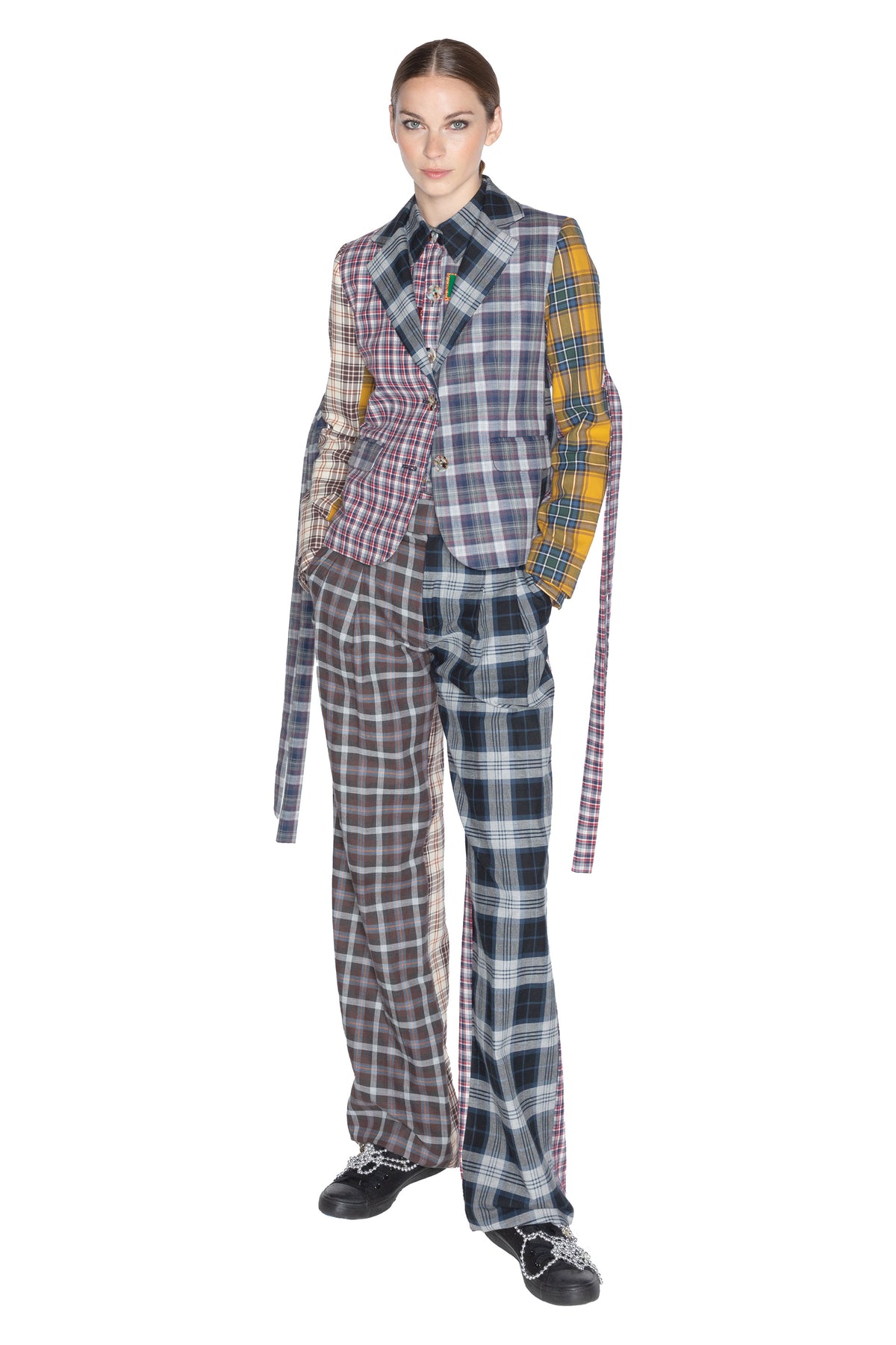 'VIBRANT PLAID MIXES' L/S SHORT JACKET WITH STRAPS - - Libertine