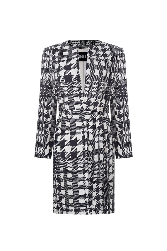 'PEGGYS HOUNDSTOOTH' COLLARLESS WRAP COAT - - Libertine - Main image