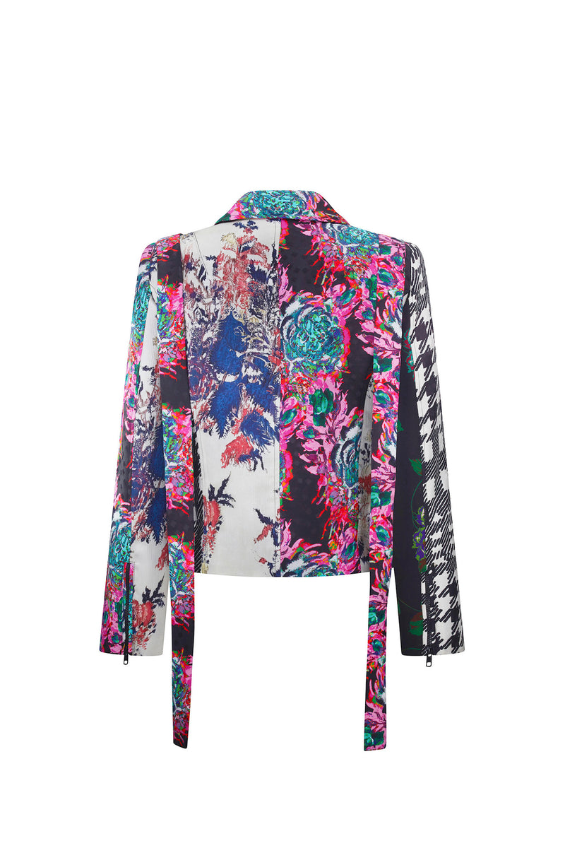 'MIXED SILK' MOTO JACKET WITH STRAPS - - Libertine