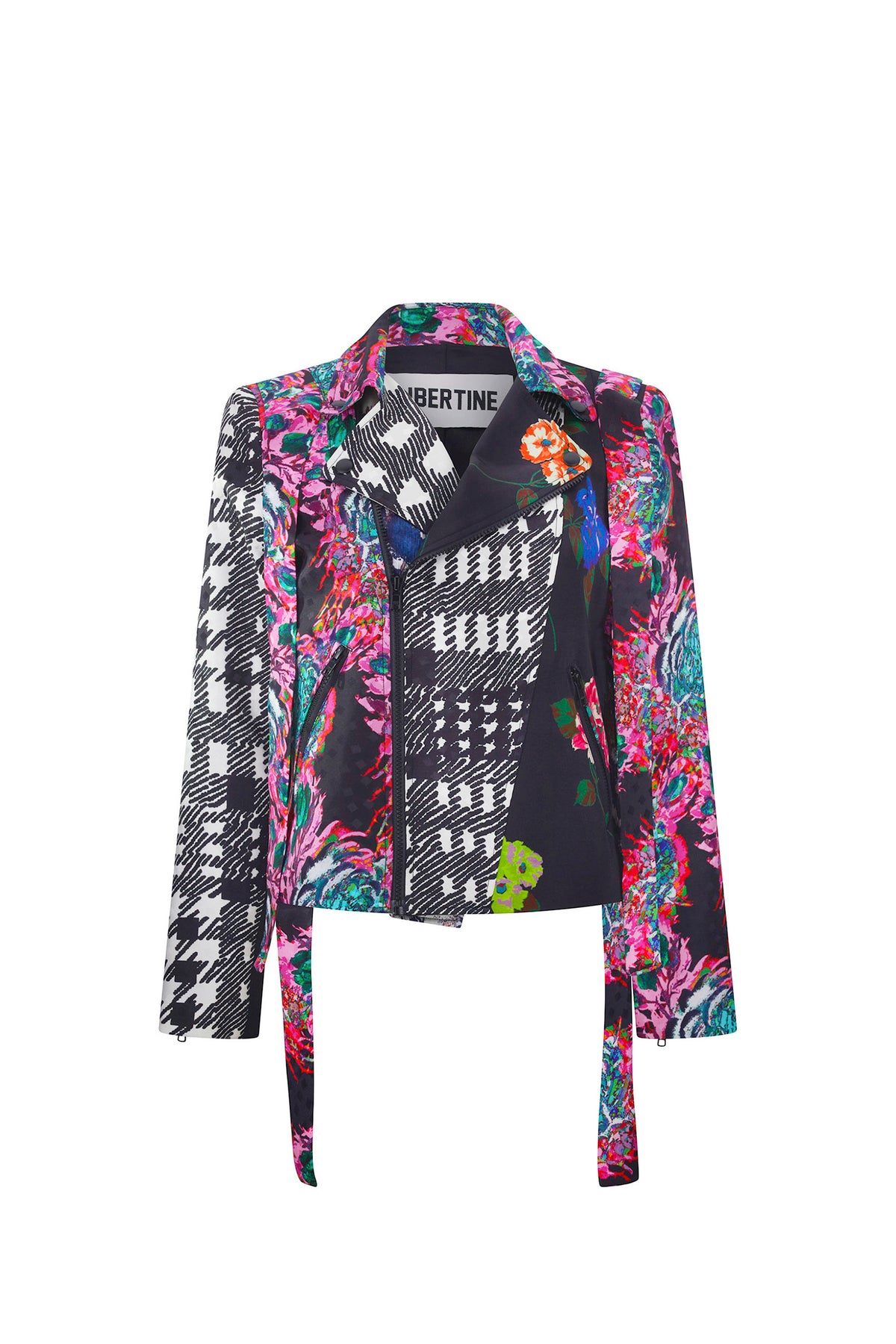 'MIXED SILK' MOTO JACKET WITH STRAPS - - Libertine