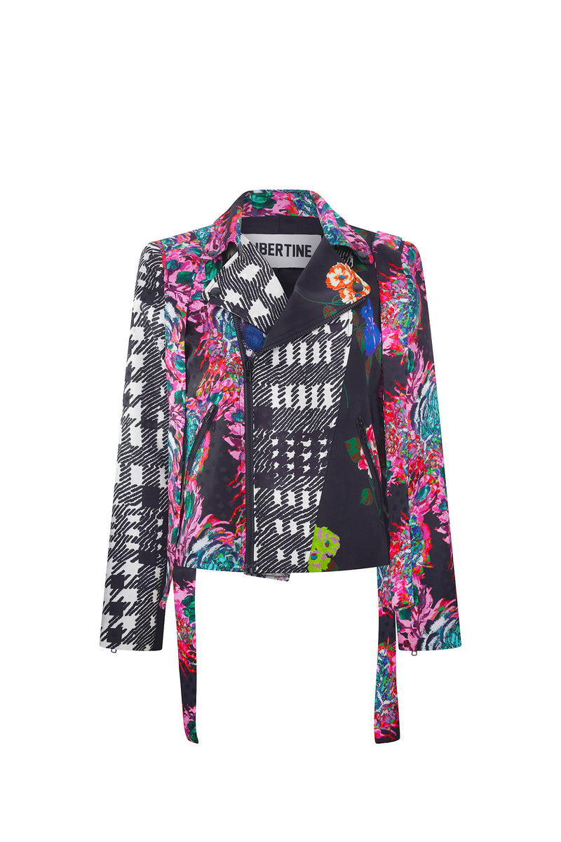 'MIXED SILK' MOTO JACKET WITH STRAPS - - Libertine