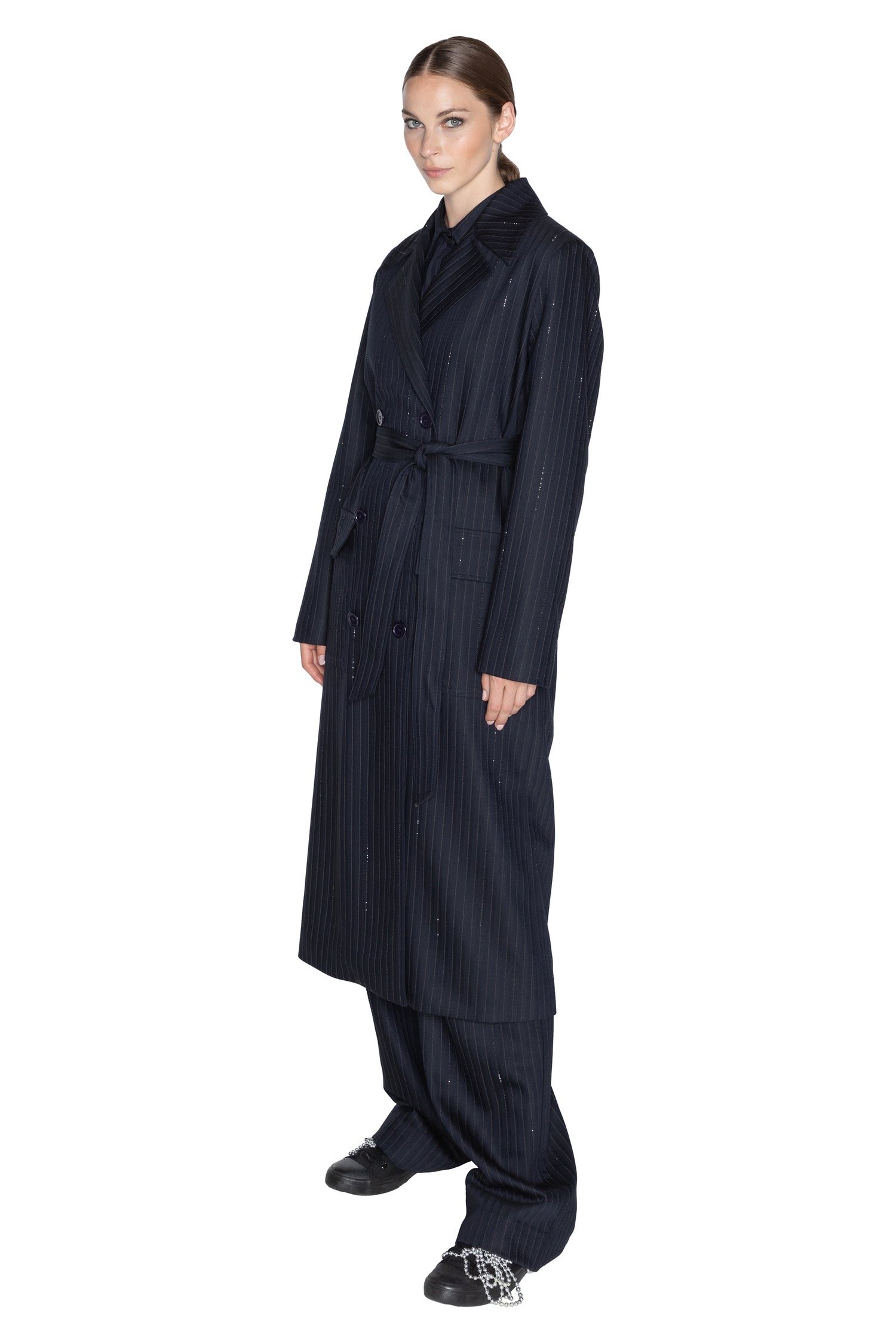 'CRYSTAL PINSTRIPE' LONG TRENCH COAT -  - Libertine