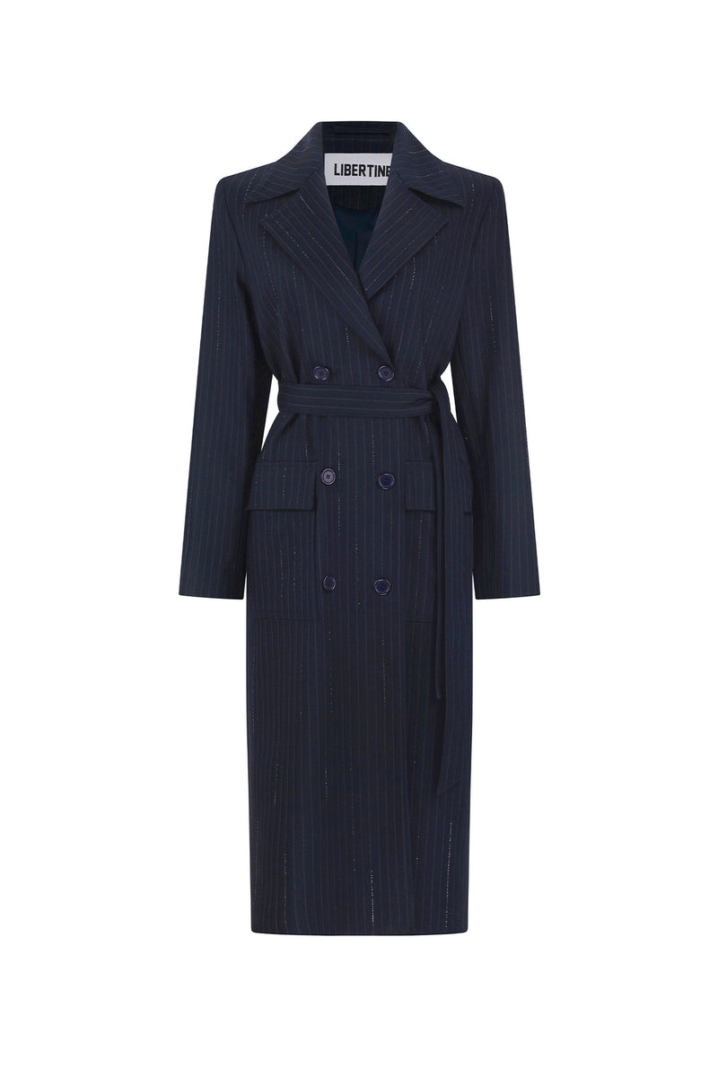 'CRYSTAL PINSTRIPE' LONG TRENCH COAT - - Libertine